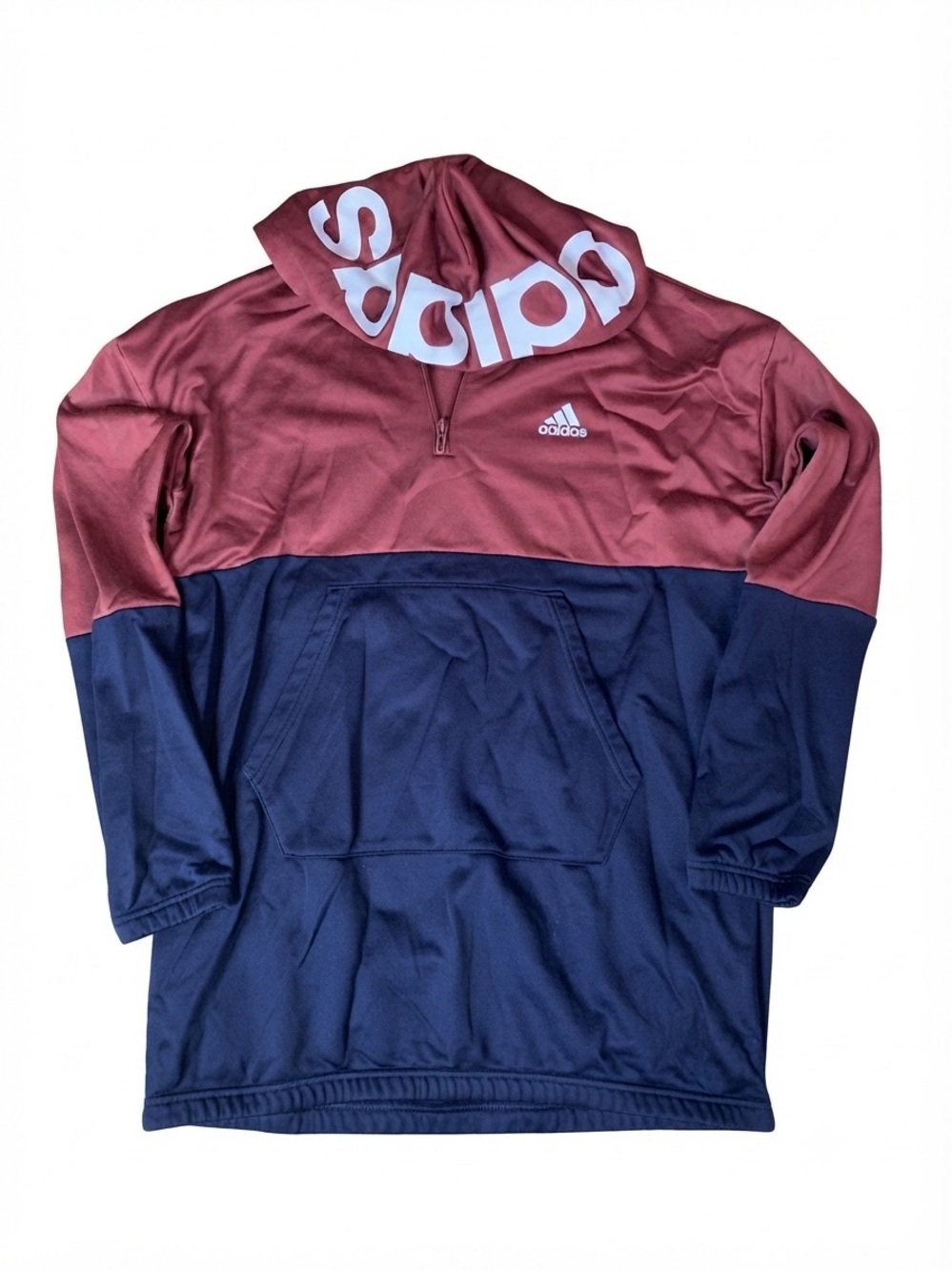 Adidas Mauve & Navy Blue Colorblock 1/4 Zip Hoodie Sweatshirt Medium